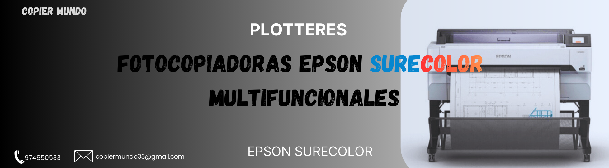 Impresora en fondo oscuro con pantalla y bandejas