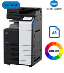 Impresora multifuncional Konica Minolta negra con escáner y alimentador automático