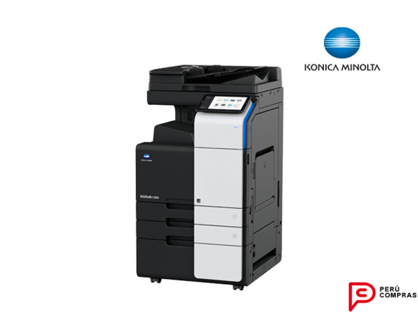 Impresora multifuncional Konica Minolta negra con escáner y alimentador automático