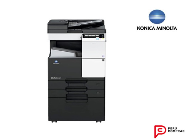Impresora multifuncional Konica Minolta negra con escáner y alimentador automático