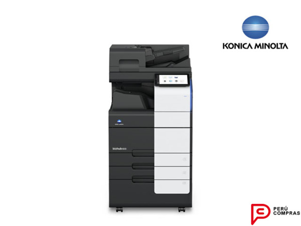 Impresora multifuncional Konica Minolta negra con escáner y alimentador automático