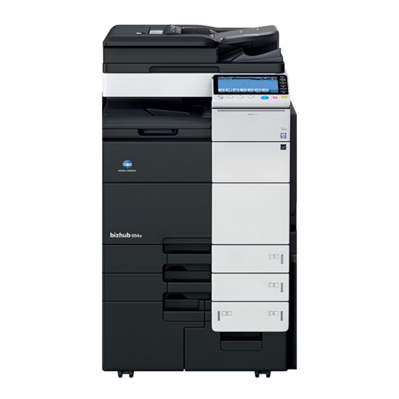 Impresora multifuncional Konica Minolta negra con escáner y alimentador automático