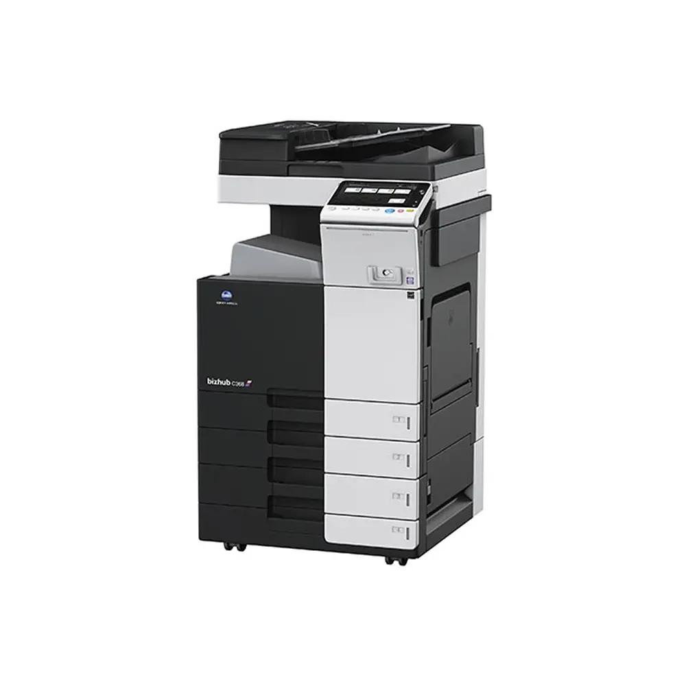 Impresora multifuncional Konica Minolta negra con escáner y alimentador automático