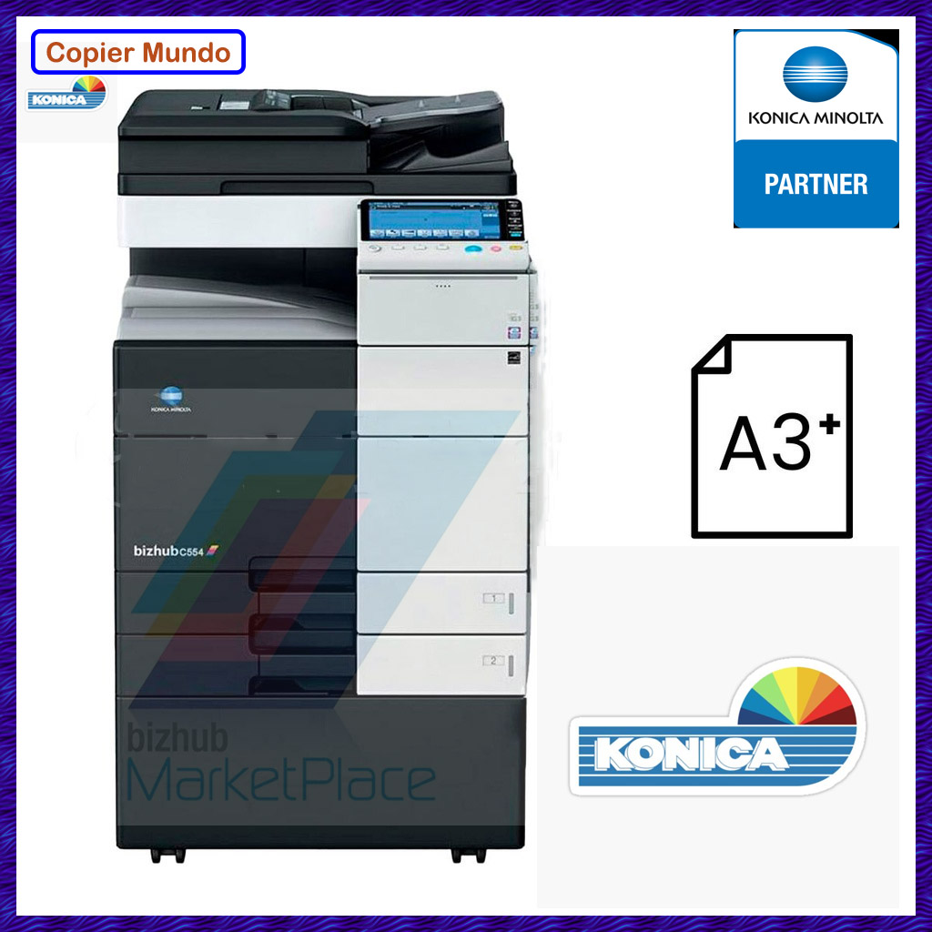 Impresora multifuncional Konica Minolta negra con escáner y alimentador automático