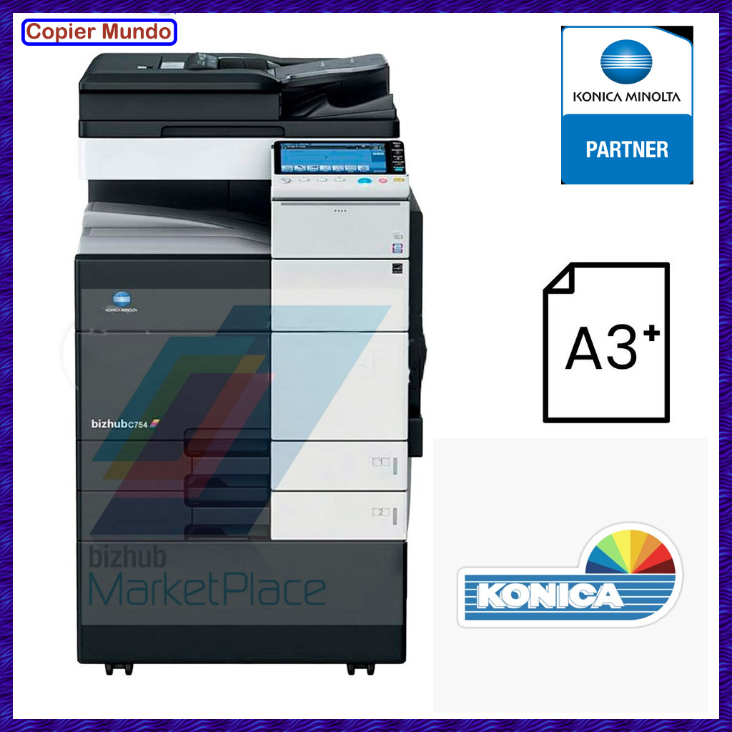 Impresora multifuncional Konica Minolta negra con escáner y alimentador automático