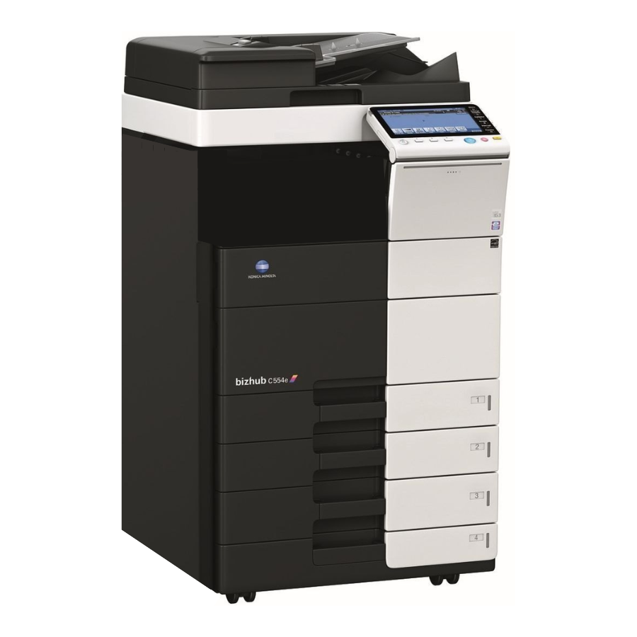 Impresora multifuncional Konica Minolta negra con escáner y alimentador automático