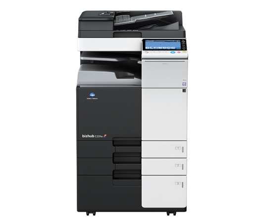 Impresora multifuncional Konica Minolta negra con escáner y alimentador automático