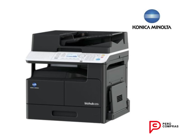 Impresora multifuncional Konica Minolta negra con escáner y alimentador automático
